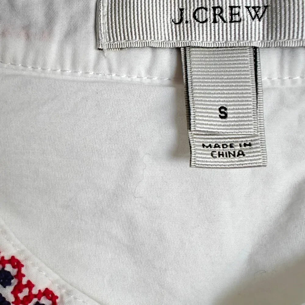 J. Crew White Tunic with Red Patterned Details